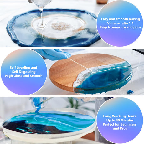 PNENTE 64OZ Epoxy Resin - Crystal Clear, No Yellowing, No Bubble, Self-Leveling Coating & Casting Resin (32OZ x 2) - Perfect for Table Tops, Molds, DIY Projects, 1:1 Mixing Ratio Pnente