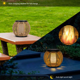 Larekook Solar Lanterns Outdoor Waterproof - Natural Rattan Bamboo Solar Powered Lantern, Dancing Flickering Flame Outdoor Table LED Lamp Auto On/Off Dusk to Dawn for Desk Patio Porch Yard Garden Larekook