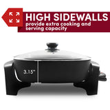 Elite Gourmet EG6201 Extra Deep 12"x12"x3.2" (7.5Qt.) Scratch Resistant Dishwasher Safe, Non-stick Electric Skillet with Glass Vented Lid, Adjustable Temperature, Black Elite Gourmet