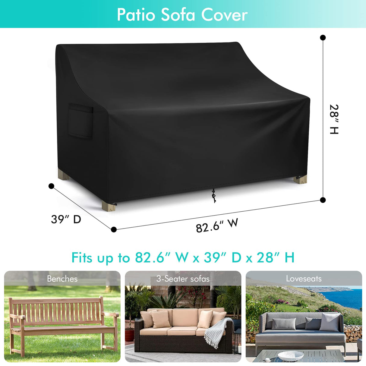 WLEAFJ Patio Sofa Cover Waterproof, 3-Seater Outdoor Sofa, Heavy Duty Deep Lounge Loveseat, Large Lawn Furniture with Air Vent, 82.6’’ W x 39’’ D x 28’’ H WLEAFJ