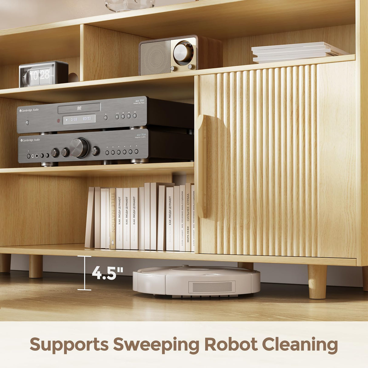 AntsandAnts TV Stand for 70 Inch TV, Fluted Modern Entertainment Center with Storage, Media Console Cabinet w/Adjustable Shelves & Doors, Wood TV Stands for Living Room, Bedroom, Natural Oak AntsandAnts