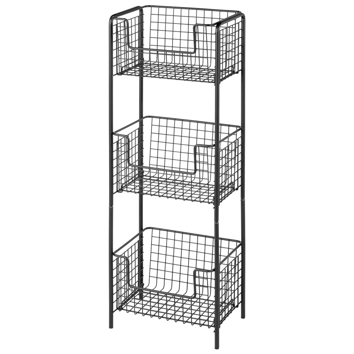 mDesign Steel Freestanding Storage Organizer Tower Rack Basket Shelf, Metal 3-Tier Furniture Unit for Master/Guest Bathroom, Powder Room - Holds Bath Towels, Soap - Concerto Collection - Black mDesign
