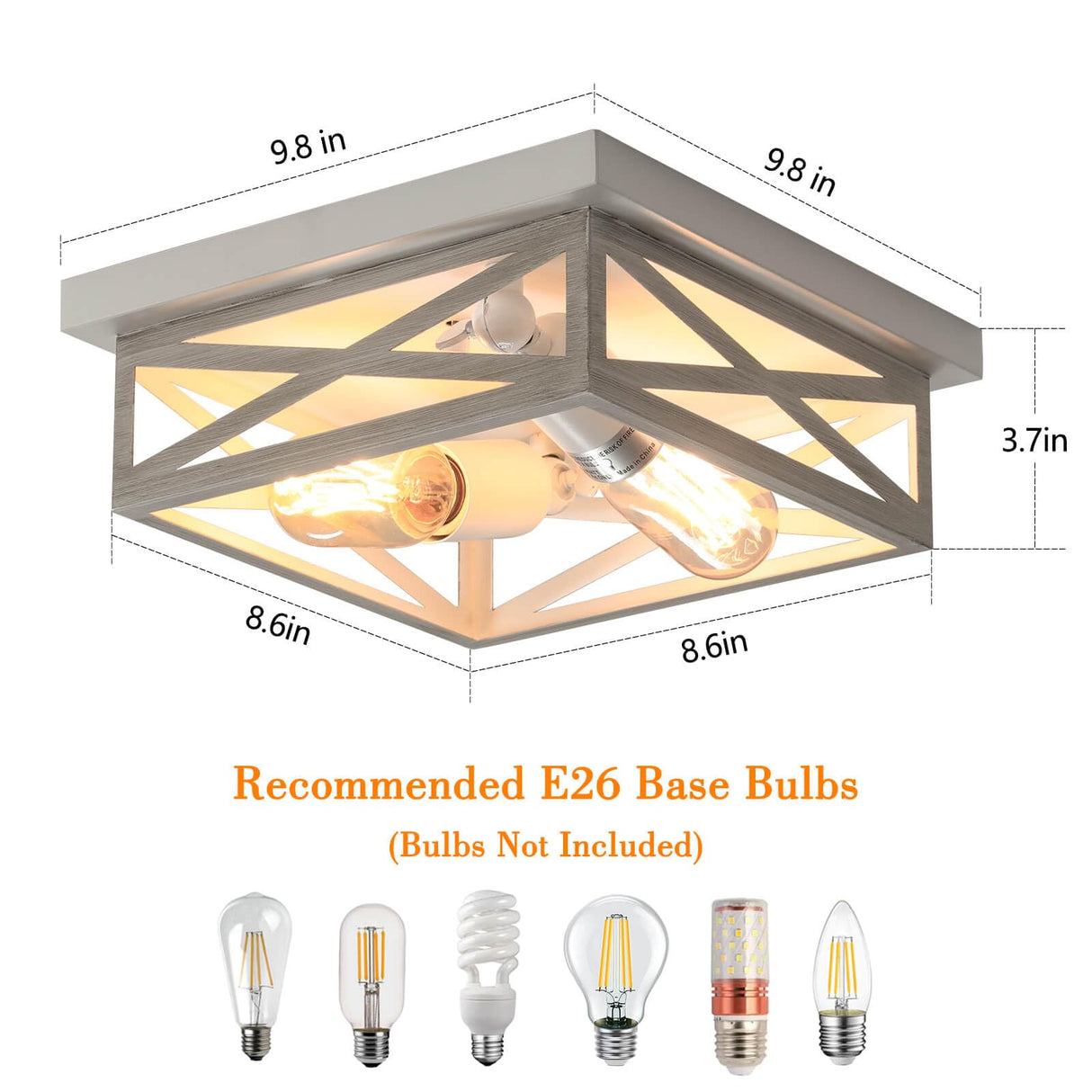DIKAIDA 2 Pack White Flush Mount Ceiling Light, Farmhouse Ceiling Light Fixtures, 2-Light Rustic Metal Finish Industrial Kitchen Light Fixture for Bedroom, Hallway Light DIKAIDA