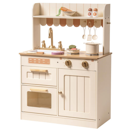 ROBOTIME Play Kitchen for Kids Toddlers, Wooden Pretend Play Kitchen Set Toy with Cutting Food Set, Toys Kitchen Gift for 3+ Year Old Kids, Girls & Boys ROBOTIME