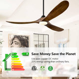 ABZ Ceiling Fans with Lights - 60 inch Propeller Ceiling Fan with Remote Control, 3 Blades Walnut Solid Wood Ceiling Fan for Indoor Outdoor Patio Bedroom Living Room Kitchen ABZ