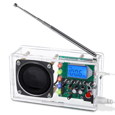 FM Radio Kit, Icstation Soldering Project Radio with LED Flashing Lights DIY Radio Kits with Headphone Jack LCD Display Soldering Practice Kit FM 76-108MHz for STEM Educational Father's Day Present