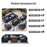 gaildon 7 Piece Patio Furniture Set with 42" Fire Pit Table Outdoor Sectional Conversation Sofa Set with Coffee Table and Comfortable Cushions, Blue gaildon