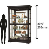 Howard Miller Kane II Curio Cabinet - Showcase Black Finish Adjustable Shelves & Levelers Illuminated Interior Lightning, Lockable Door Perfect for Living Room Office and Room Decor Howard Miller