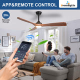 BvenuBigLite Outdoor Ceiling Fan with Light: 52 Inch 3 Blade Outdoor Fans for Patios - Modern Walnut Ceiling Fan with Dimmable Light Remote APP Control Ultra Quiet Reversible DC Motor Timer BvenuBigLite