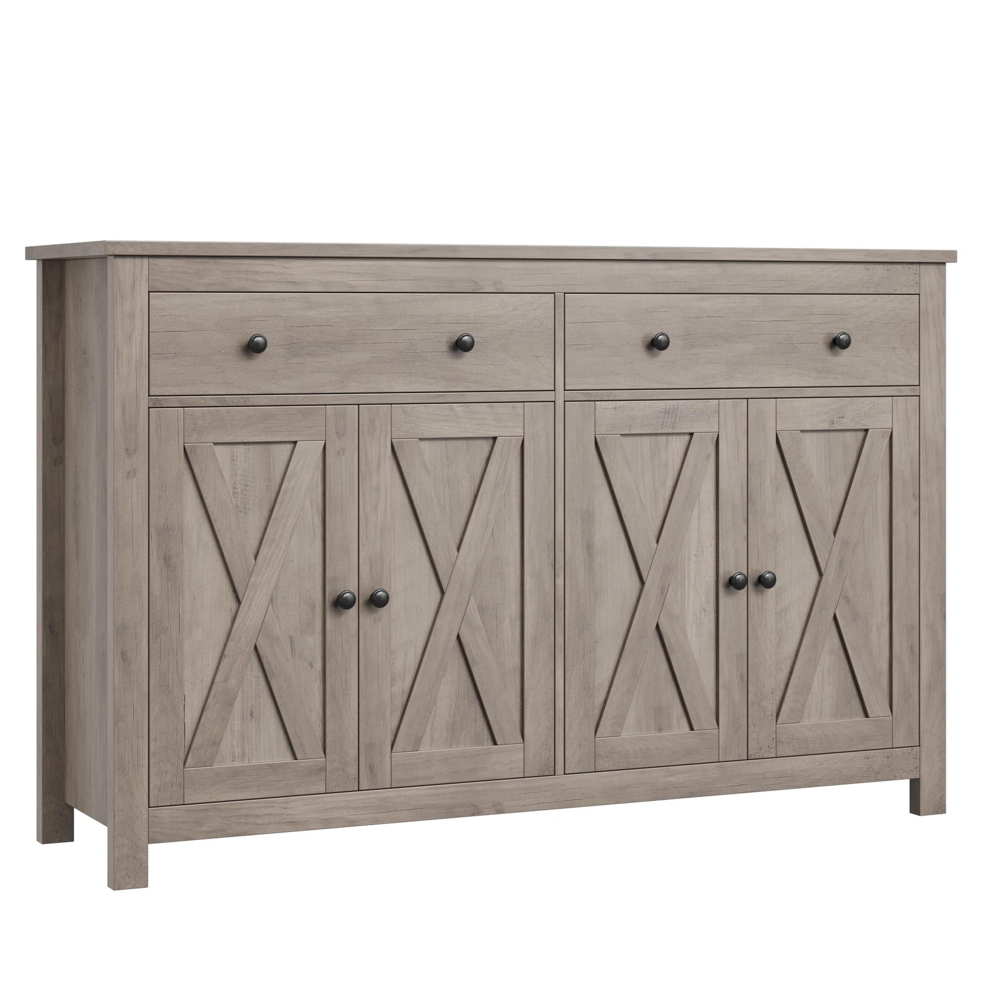 FOTOSOK Sideboard Buffet Cabinet with Storage, 55" Large Kitchen Storage Cabinet with 2 Drawers and 4 Doors, Wood Coffee Bar Cabinet Buffet Table for Kitchen Dining Room, Ash Grey - WoodArtSupply