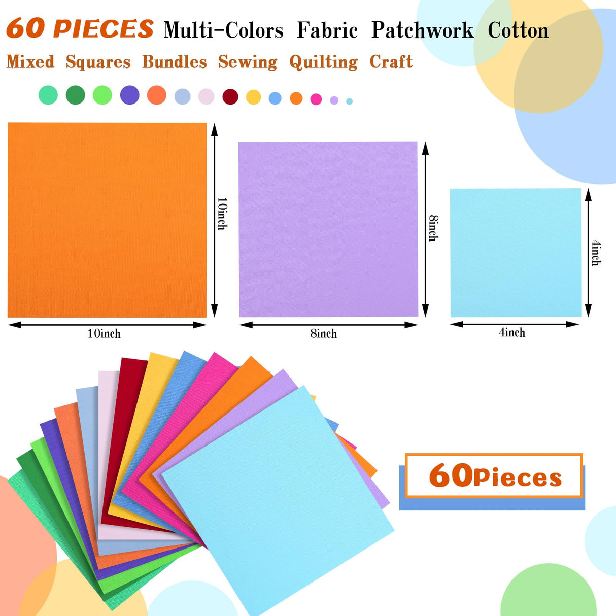 60 Pieces Solid Cotton Quilting Fabric Color Bundles Fabric Quilt Solid Quilting Squares Patchwork Sewing Craft Precut Scrap for DIY Crafts(4 x 4 Inch) Buryeah