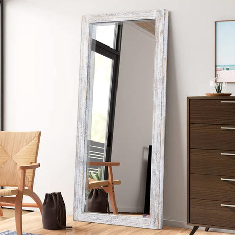 AAZZKANG Wall Mirror Full Length Rustic Wood Framed Floor Mirror 59"x24" Rectangle Large Full Body Mirror for Bedroom Living Room Entryway Dressing Room White AAZZKANG