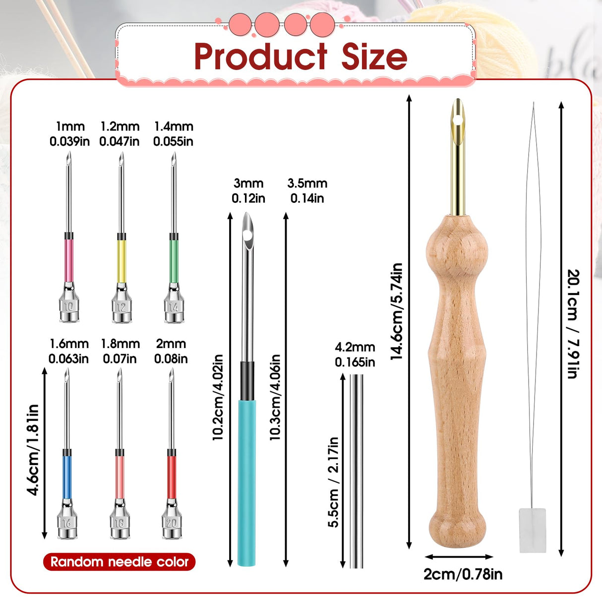 12 Pieces Needle Punch Kit, Embroidery Punch Needle Tool Adjustable Complete Puncher Needles Threader Wooden Handle Embroidery Tool for Adults Beginner DIY Craft Floss Cross Stitching InnoHHustle