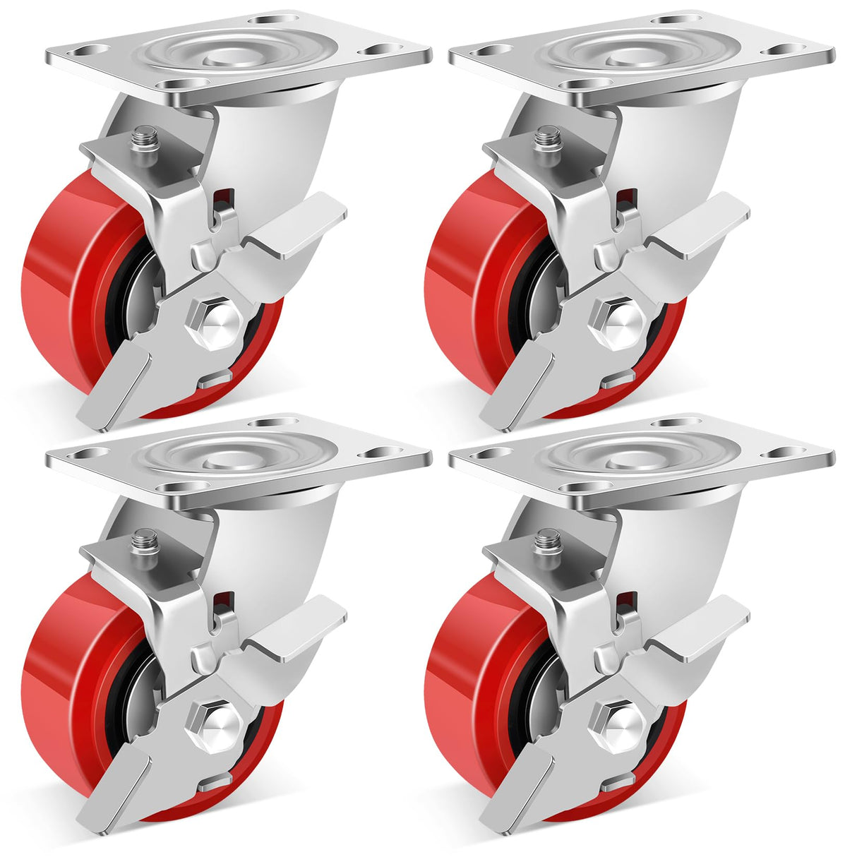 Nefish 4 Inch Heavy Duty Casters Wheels, Industrial Grade Polyurethane Casters Set of 4 with Dual Ball Bearing, Solid Polyurethane Wheel 2500 Lb, Plate Swivel Casters for Cart, Industrial, Machine Nefish