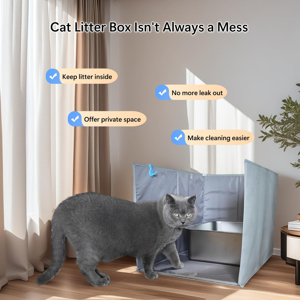 GesomePurrz Extra Large Cat Litter Box Enclosure, Open Top High Side Splash Guard for Litter Box, Waterproof Pee Shield for Cat Litter Boxes Gesomepurrz