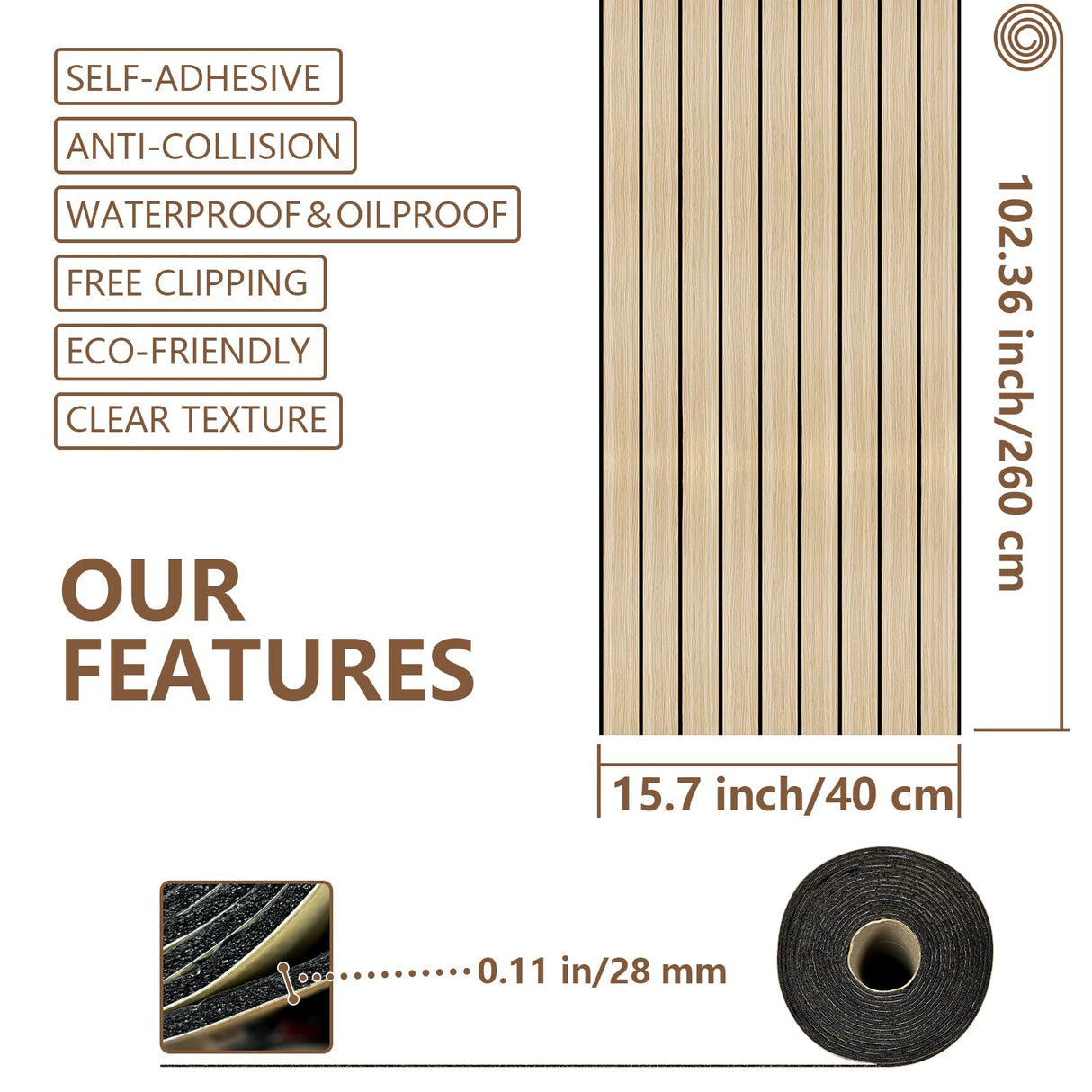 WADILE PVC Wood Grain Panels for Wall, 15.7 in X 8.5 ft Oak Soundproof Panels, 3D Wall Panels for Interior Decor, Cover 11.2 Sqft WADILE