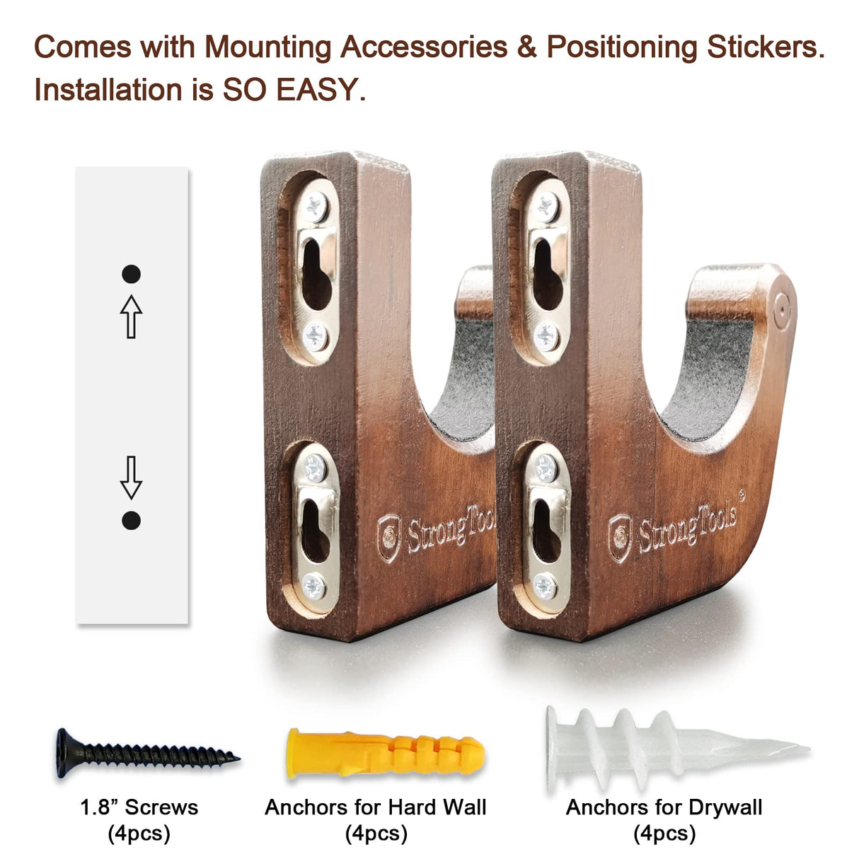 StrongTools Hardwood Gun Rack for Rifle Shotgun Bow, Solid Wood Wall Mount Hold Up Displays Horizontal Wooden Rifle Hanger and Shotgun Hooks StrongTools