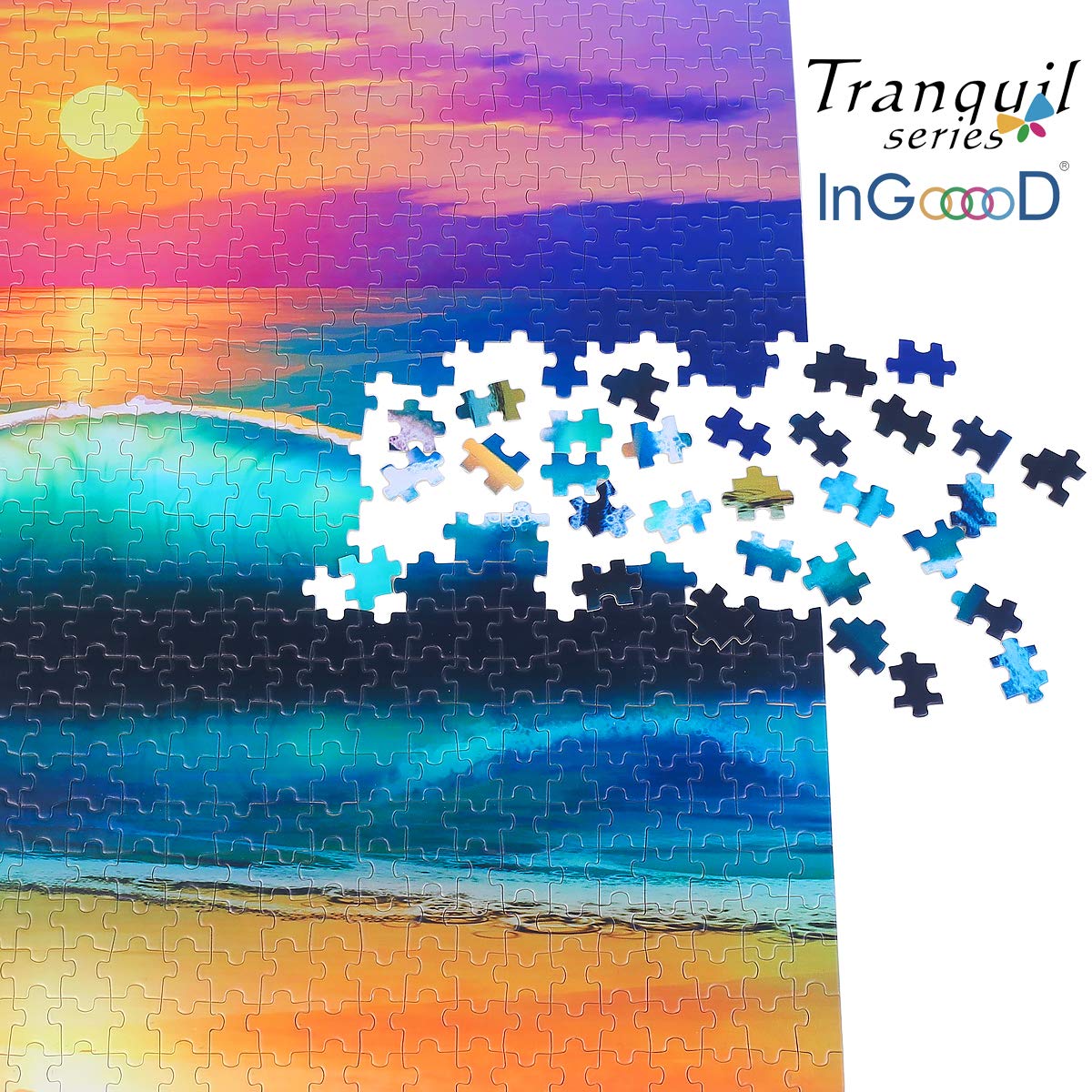 Ingooood- Jigsaw Puzzles 1000 Pieces for Adult- Tranquil Series- Island Sunset_IG-0550 Entertainment Wooden Puzzles Toys Ingooood