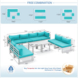 NICESOUL 10 Piece Oversized Modern Aluminum Patio Furniture Set, All Weather Rust Resistant Modular Sectional Sofa with Side Table, 500 lbs Heavy Duty Comfortable Outdoor Couch for Backyard Lawn, Teal NICESOUL