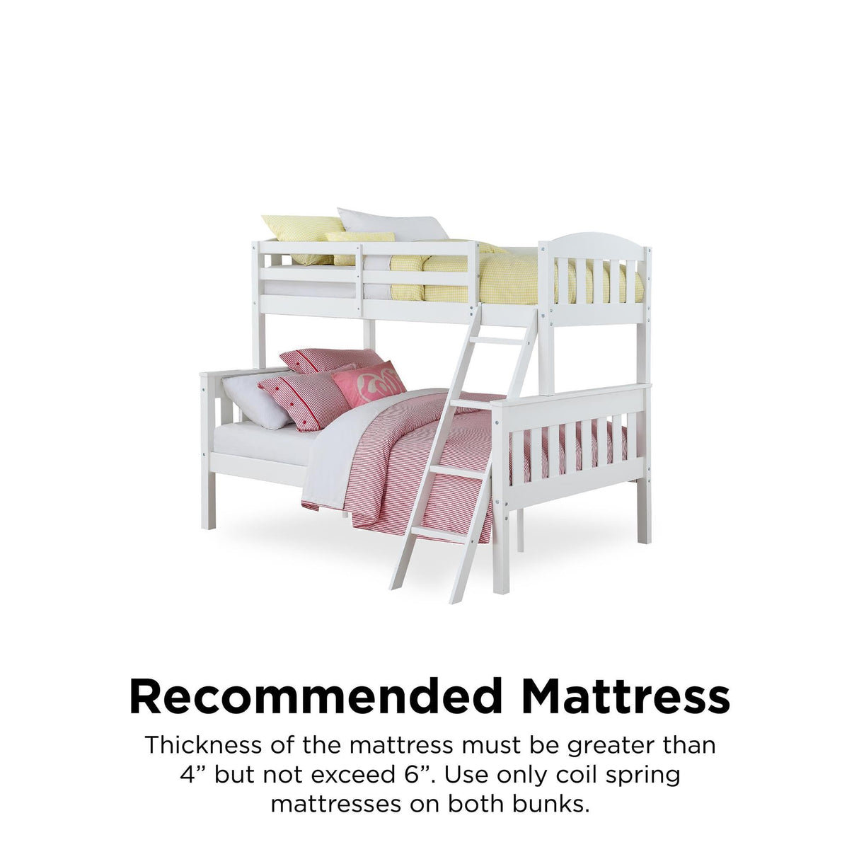 DHP Airlie Twin over Full Bunk Bed, White, Wood Construction, Converts to Twin/Full, 4-Step Ladder, Guard Rails DHP