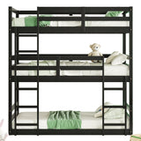 Hommoo Triple Bunk Bed Twin Over Twin Over Twin Wood Bed Frame Convertible Loft Bed for 3 Teens Adults with Ladder and Guardrail for Small Space Bedroom Dorm Black Hommoo