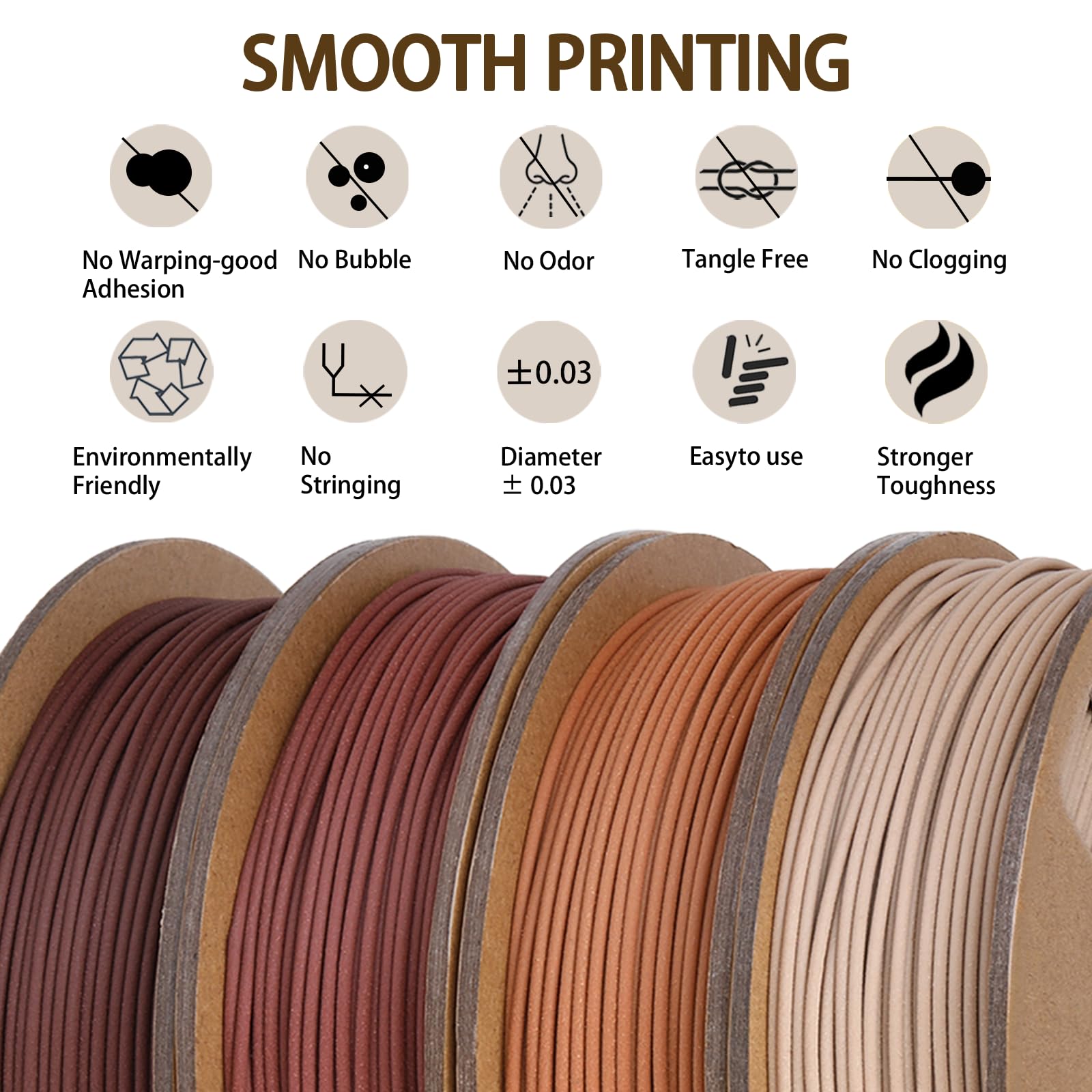 FXAAGFH 30% Real Wood Fiber 3D Printer Filament Bundle, 3 D PLA Printing Print Filament 1.75 mm, +/-0.03mm & 2.2 lbs, Walnut, Oak, Cherry, Teak, 250g X 4 Pack - WoodArtSupply