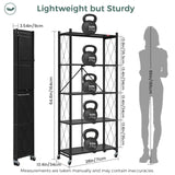 DEANIC 5 Tier Foldable Storage Shelves with Wheels, Large Capacity Shelving Unit, Freestanding Metal Wire Shelf Rack, No Assembly Organizer Rack for Garage Kitchen, Basement, Pantry(Black) DEANIC