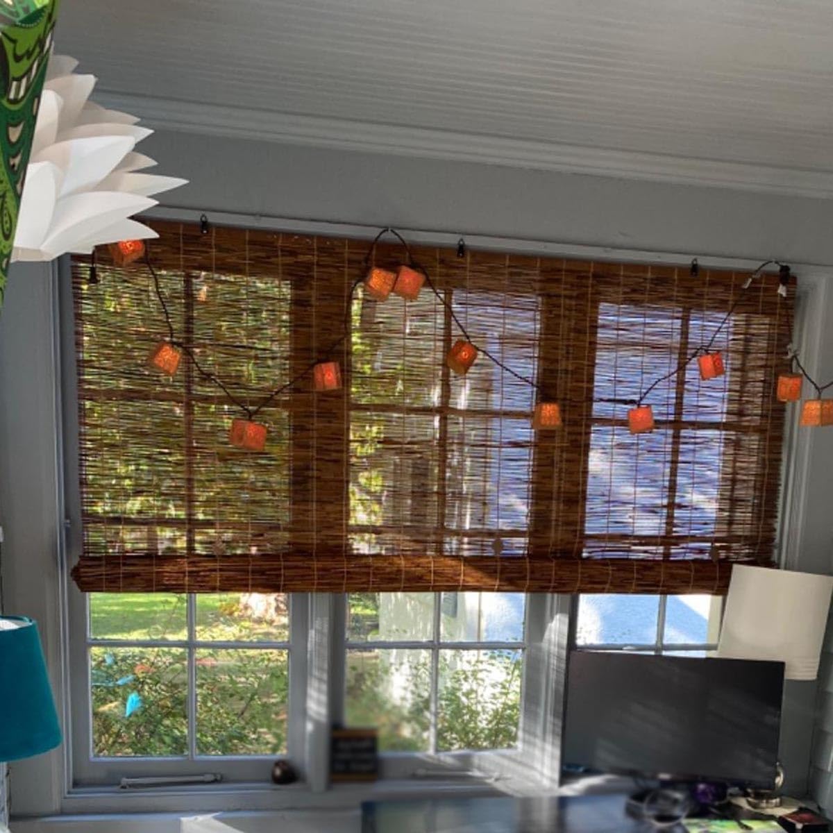 Natural Bamboo Blackout Roller Blinds - 80% Light Filtering Sunshade Curtain for Indoor & Outdoor Use DISPRA