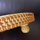 i-lan 12.5 Inch Round Rattan Serving Basket-Round Woven Bread, Fruit, Keys Bowl Pedestal Stand with 1”Side, Flat Wicker Decorative Snack Basket Trays for Candy Dish, Rustic Platter, Display Riser i-lan