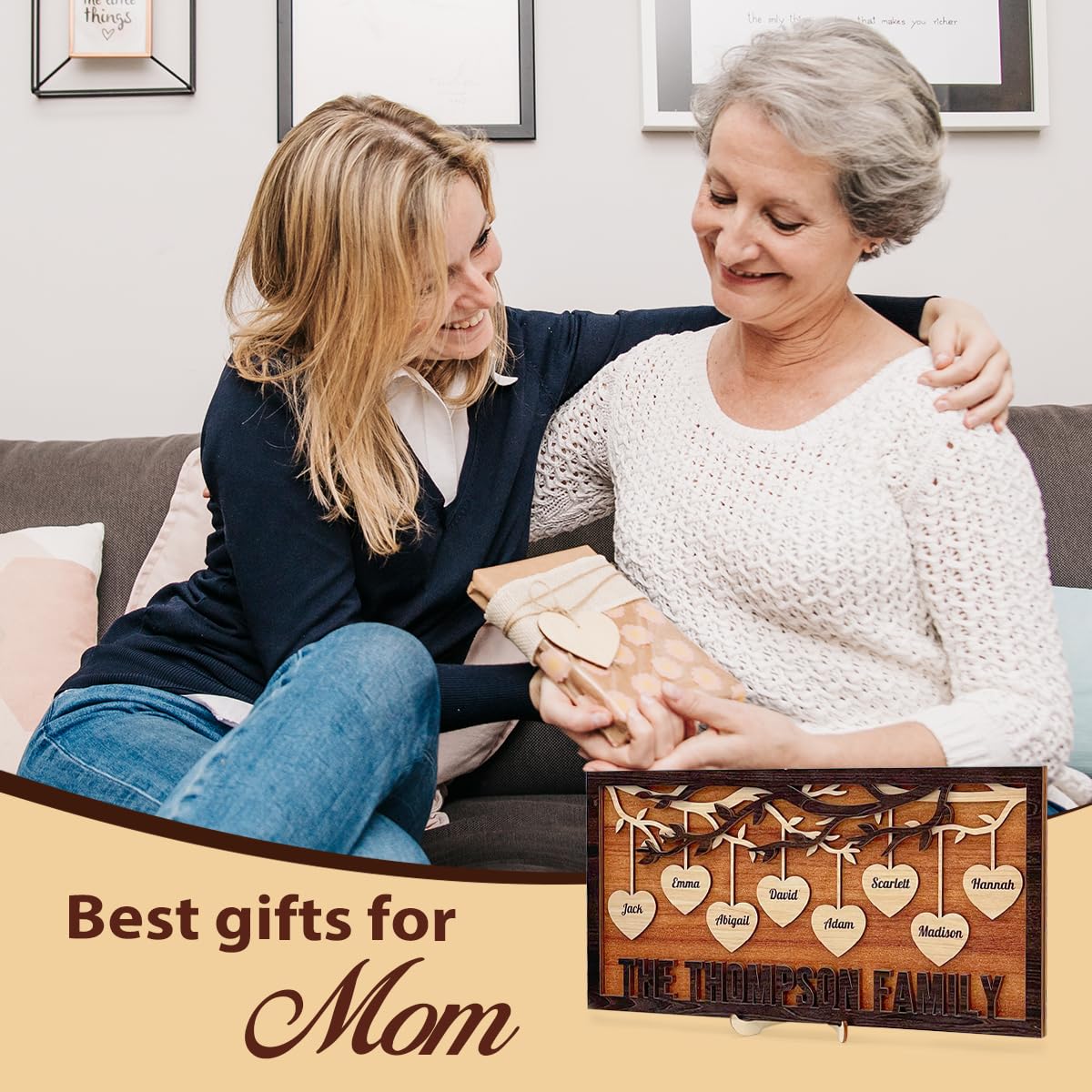 Personalized Family Tree Sign, Custom Name Wooden Family Tree Frame, Engraved Family Names Desk Plaque, Gifts for Anniversary Christmas Thanksgiving Housewarming SANDJEST