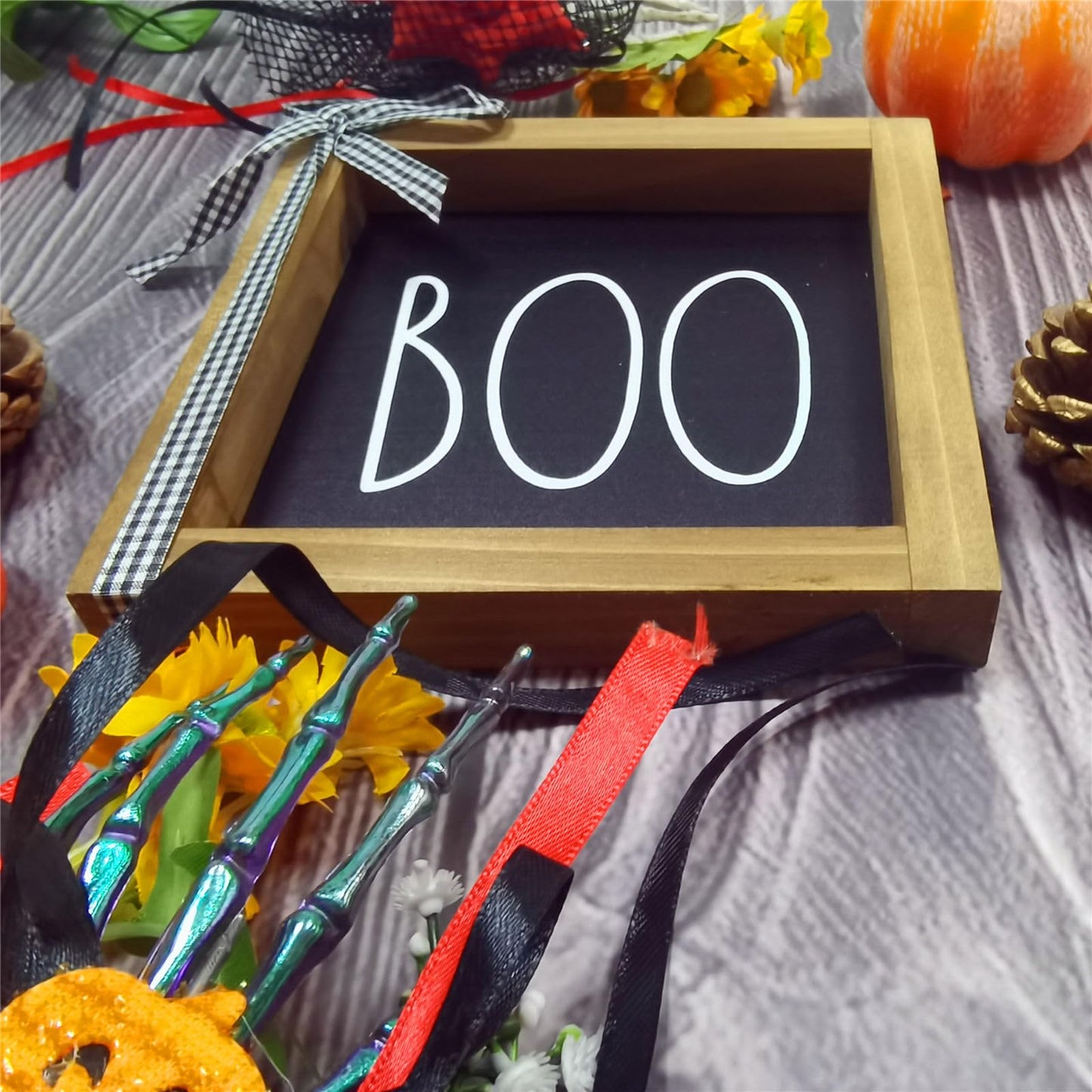 skyjoohy Boo Sign, Halloween Wooden Signs Boo Table Decorations Halloween Home Decor Indoor Tiered Tray Decor Bathroom Farmhouse Desk Decor Inside Decorative Signage (Hallowween-BOO) - WoodArtSupply