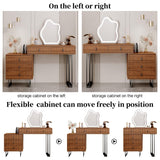 Ieejdn Vanity Desk with Mirror and Lights,Small Makeup Vanity with 5 Large Drawer, Makeup Desk with 3 Color Lighting Modes Adjustable Brightness,Dressing Table for Bedroom,Brown Ieejdn