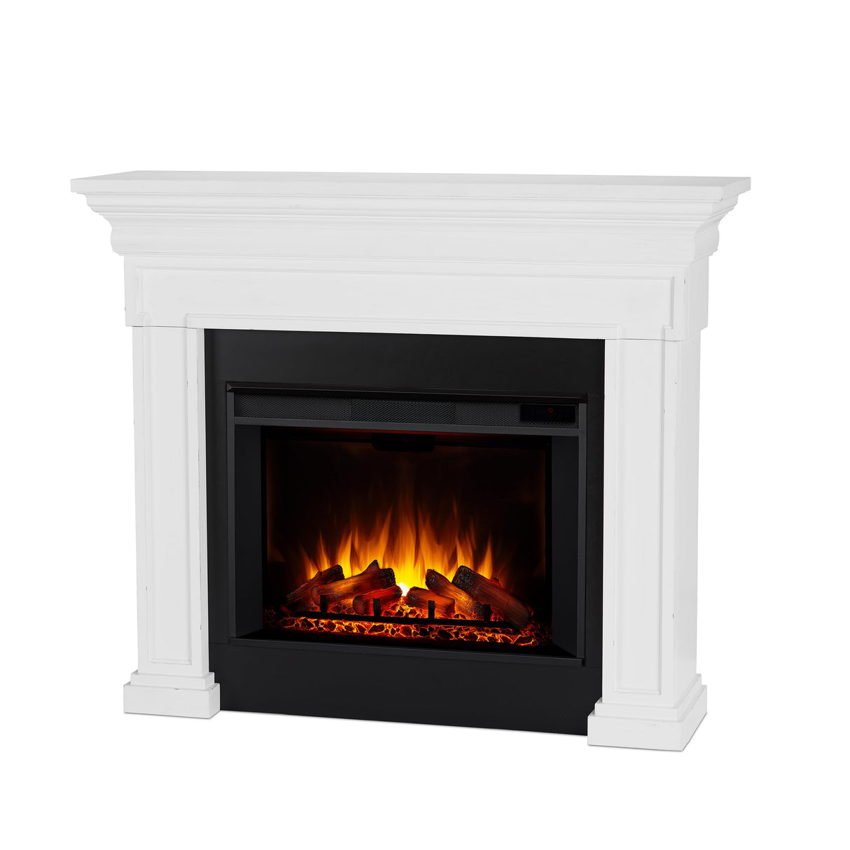 Real Flame Emerson 56" Grande Electric Fireplace with Mantel for Living Room or Bedroom, Replaceable Fireplace Insert Heater, Realistic Log and Flame Effect, Remote Control, Timer, White Real Flame