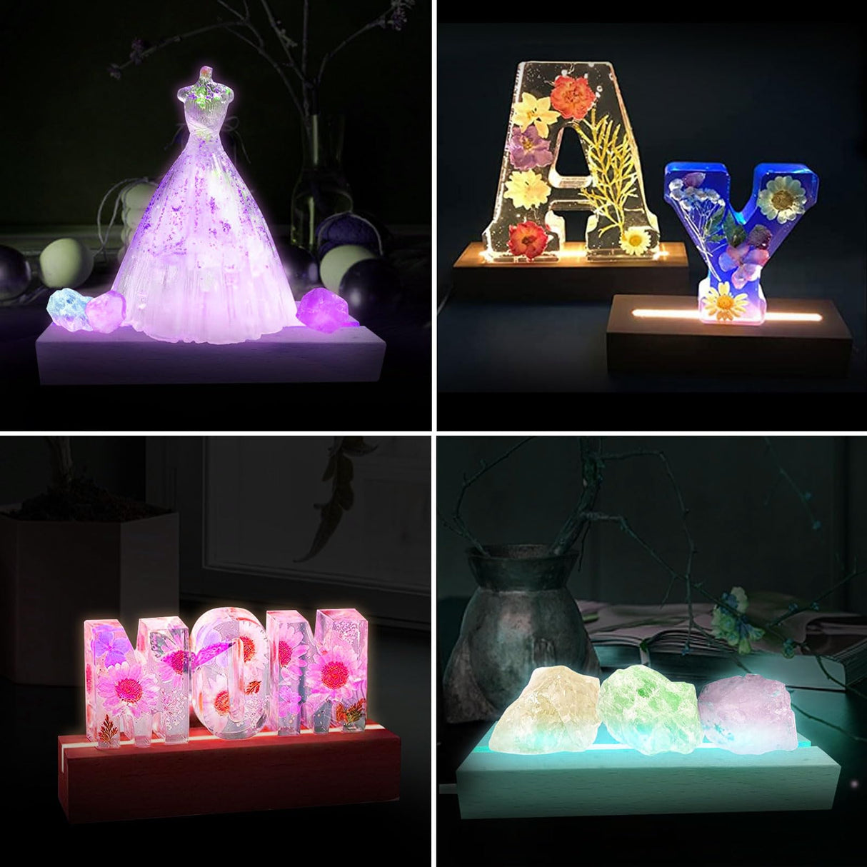 Homimor 2pcs 11.81 Inch Wooden LED Light Display Pedestal, Wooden Rectangle LED Lights Display Base for Acrylic, Crystal Light Base Stand for Crystal Display Glass Art Homimor