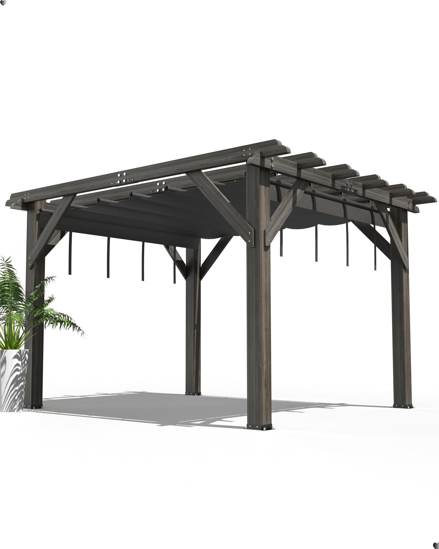 DEXSO 10'X 12' Cedar Wood Pergola with Solid Structure, Retractable Shade Canopy, Durable, Rot Resistant, Patio Pergola for Backyard, Deck, Garden, Outdoor Entertaining