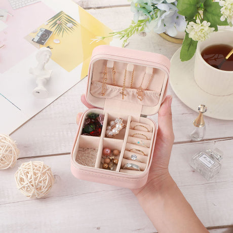 Canlierr Small Travel Jewelry PU Leather Boxes Bulk for Women Girls, Bridesmaid Gift Boxes Portable Jewelry Organizer for Rings (Pink, 12 Pcs) Canlierr