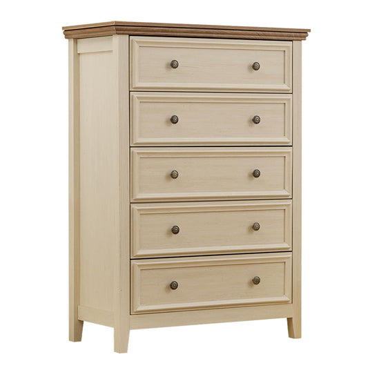 BOSHIRO Dresser for Bedroom, Beige Dresser, Farmhouse 5 Drawer Dresser,5 Chest of Drawers for Study Room, Closet Storage Cabinets with 5 Drawers for Dressing Room, Filing Cabinets for Offices - WoodArtSupply