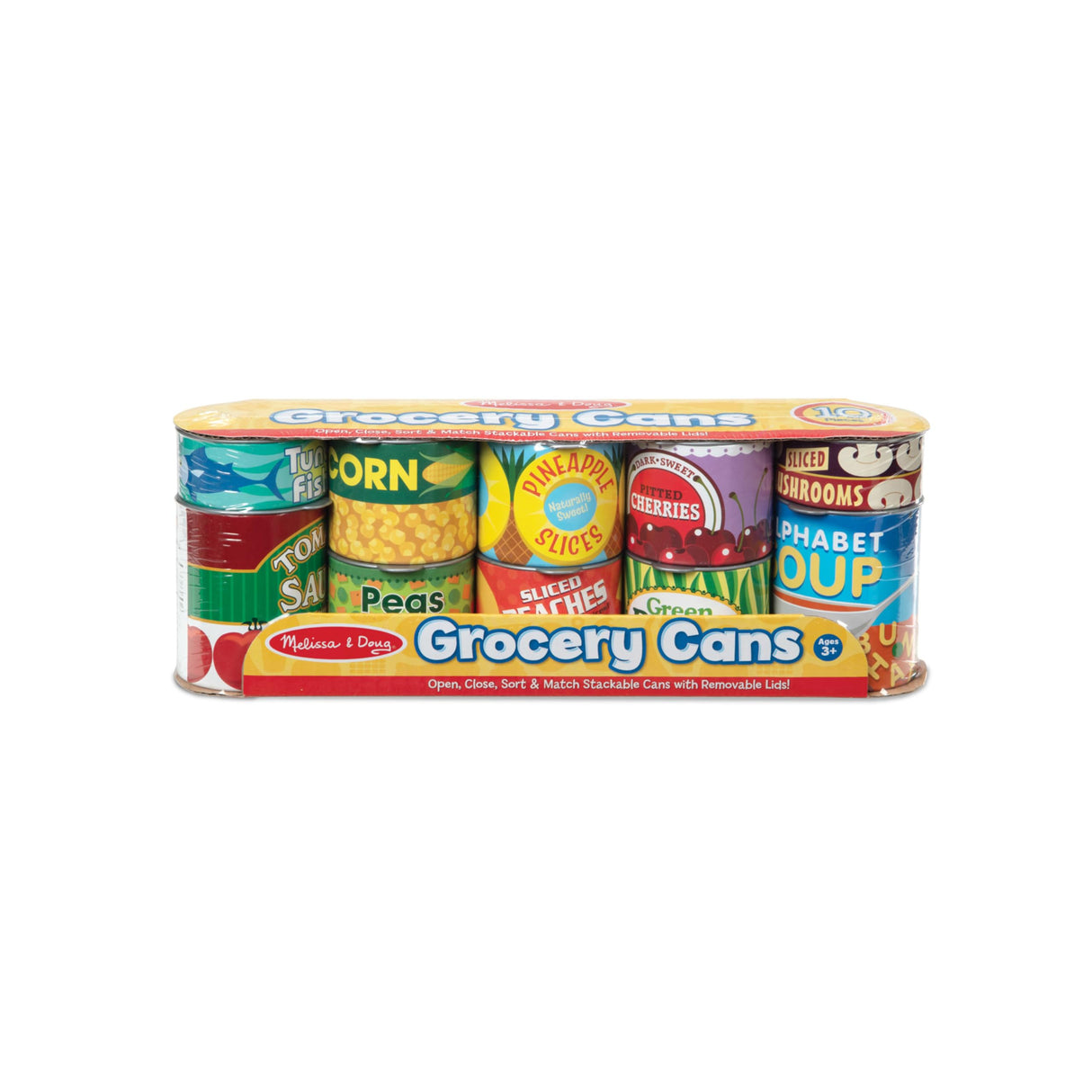 Melissa & Doug Let's Play House! Grocery Cans Play Food Kitchen Accessory ,3+ years- 10 Stackable Cans With Removable Lids Melissa & Doug