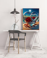 KINPLUB 5D Diamond Painting Kits for Adults, Roses in Love Beach Diamond Art Kits for Adults Beginners, DIY Full Drill Paint with Round Diamond Dots, Home Wall Decor 12x16 Inch KINPLUB