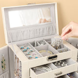 Homde Jewelry Box for Women Girls with Small Travel Case Mirror Necklace Ring Earrings Organizer White Wood Grain Homde
