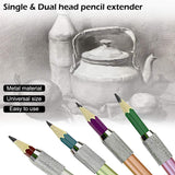 8 pcs Pencil Extenders, FineGood One Head & Dual Head Metal Handle Pen Holder Lengthener, School Office Supplies Art Writing Tool FineGood