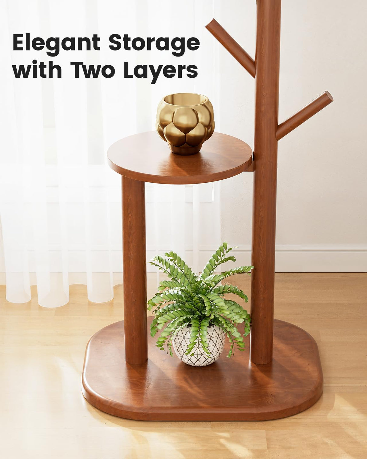 Pipishell Coat Rack, Freestanding Hall Tree with 8 Hooks & Storage Shelf, Solid Wood Base, 66.3″ Tall Coat Rack Stand for Coats, Hats, Bag in Entryway, Bedroom, Living Room, Brown, PIFCR11BN Pipishell