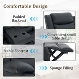 Korser Recliner Sofa, Reclining Loveseat with Console, Oversized Reclining Couch with Drop Down Table, 3-Seater Leather Sofa with Cup Holder and Recessed Power Strip, Black Korser