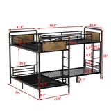 KEIKI Twin Over Twin Size Metal Detachable Quad Bunk Bed Frame with Ladders, MDF Headboard and Guardrail, for 4, L-Shaped Bunk Bed with Slats, No Box Spring Required, Easy Assembly, for Bedroom, Black KEIKI
