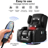 Oprisen Power Swivel Rocker Recliner Chair Home Theater Seating Electronic Glider Chair Upholstered Movie Gaming Reclining Sofa w/Heat Massage/LED Light/USB Port/Cup Holders/Pockets Oprisen