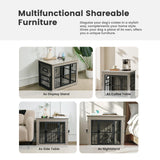 Gardner Pet Dog Crate Furniture for Medium Dogs, 32.7 Inch Dog Kennel Indoor, Wooden Dog Cage End Table with 2 Removable Bowls, Heavy Duty Dog Crate, Rustic Grey Gardner Pet