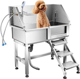 34 inch Dog Grooming Tub Station, Professional Dog Washing Station Stainless Steel Wash Shower Sink for Small Dogs with Walk-in Ramp,Sliding Door, Faucet Removable Pet Wash Station Bathtub(Right Door) Outafurnia