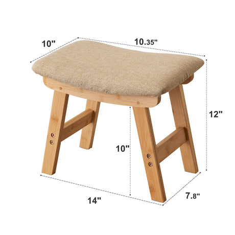 Foot Stool,Ottoman,Bamboo Small Sofa Foot Rest Under Desk,Extra Seating for Living Room, Bedroom and Kitchen (Natural Stool Legs - Beige Surface) Kitsanery