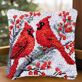 Christmas Red Bird Cardinal Latch Hook Pillow Kit for Adults Throw Pillow Cover with Printed Canvas Hook Crochet Yarn Needle Craft Easy Handmade Cushion for Home Sofa Decoration 43x43cm(5) WoodArtSupply