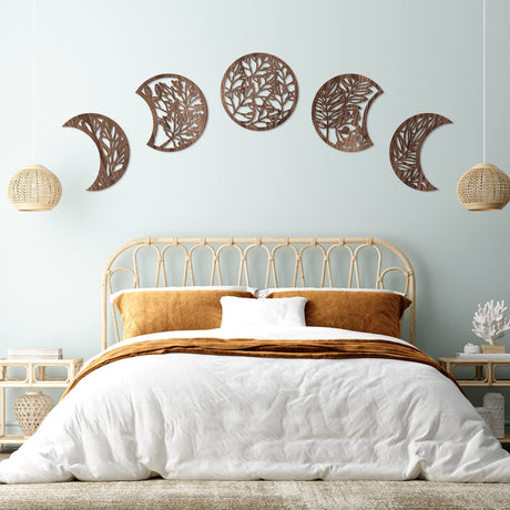 Jetec 5 Pcs Moon Phase Wall Decor Hanging Wooden Moon Phase Wall Art Nordic Art Boho Decor for Room Bar Ornament(Brown,10.6 Inch) Jetec